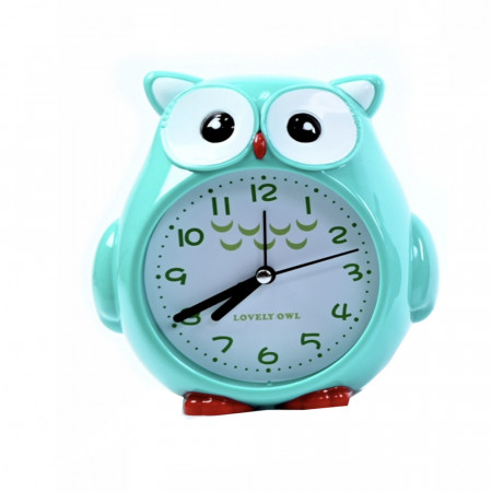Ceas de masa desteptator pentru copii Pufo, model Bufnita Atenta, 17 cm, verde