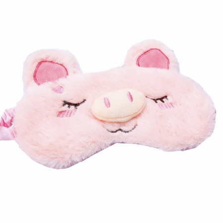 Masca pentru dormit sau calatorie, cu gel detasabil, Pufo Piggy, 20 cm, roz