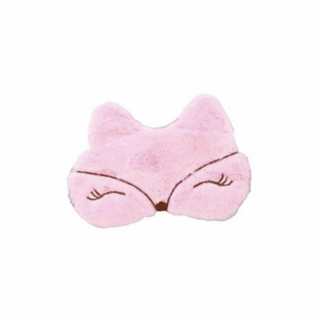 Masca pufoasa pentru dormit sau calatorie, cu gel detasabil, Pufo Foxxy, 20 cm, roz