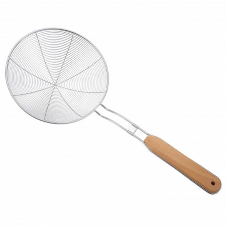 Paleta perforata metalica Pufo de bucatarie, cu maner din lemn, 40 x 16 cm