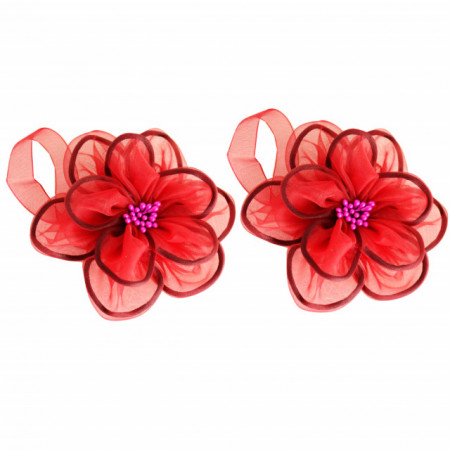 Set cordon de strangere Pufo Elegant Flower pentru draperie sau perdea cu magnet, 2 buc, rosu