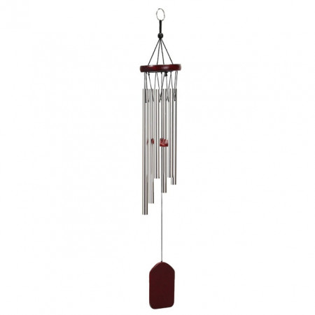 Clopotel de vant cu 6 tuburi sonore metalice argintii pentru casa sau gradina, model Feng-Shui
