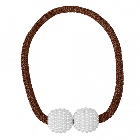 Cordon de strangere Pufo Beads pentru draperie sau perdea cu magnet, maro