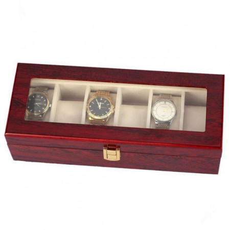 Cutie caseta din lemn pentru depozitare si organizare 6 ceasuri, model Premium