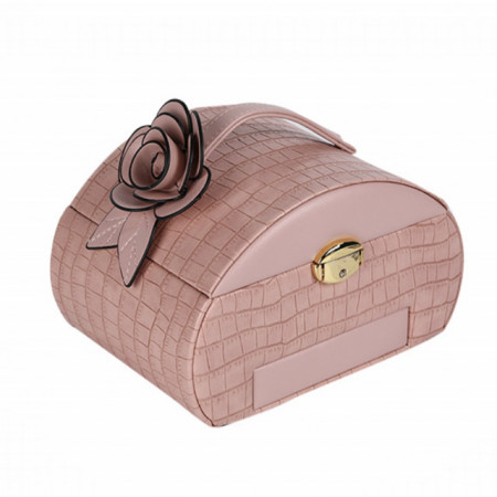 Geanta eleganta Pufo Glossy pentru depozitare si organizare accesorii si bijuterii, roz
