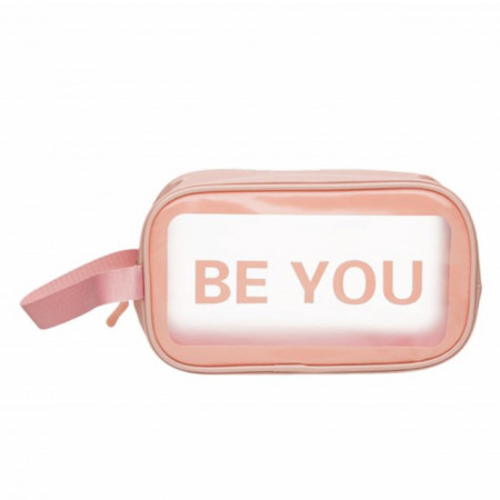 Geanta pentru make-up, cosmetice femei cu mesaj motivational, 24 x 15 cm, roz