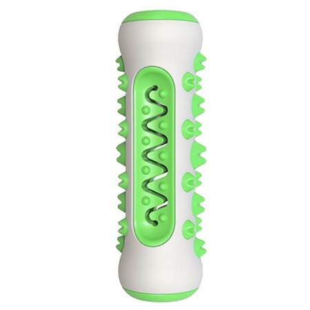 Jucarie de mestecat interactiva din cauciuc Pufo Bite pentru caini, 15 cm, alb/verde