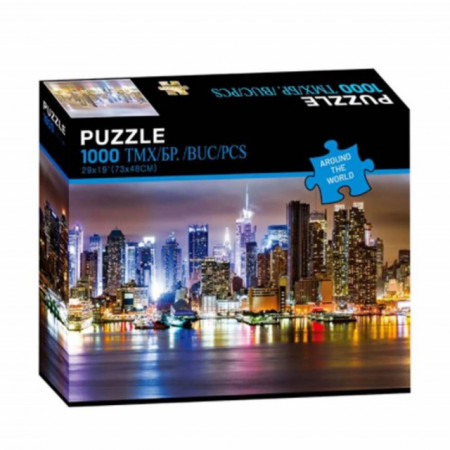 Puzzle modern cu zgarie-nori in noaptea luminata din New York, 1000 piese, model Premium