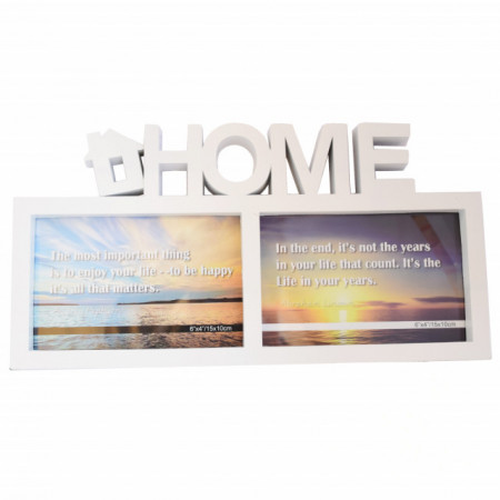 Rama foto decorativa cu 2 poze, model Pufo Home, 32 x 17 cm, alb
