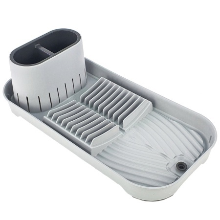 Scurgator ingust de bucatarie Pufo pentru uscat vase cu suport pentru tacamuri, 40 x 20 cm, gri