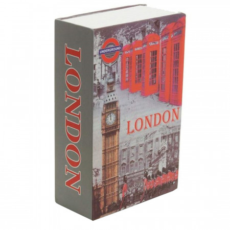 Seif secret tip carte Pufo cu cheie pentru blocare, model London Vibe, 24 x 15 cm