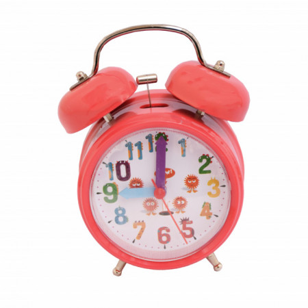 Ceas de masa desteptator pentru copii Pufo Emotion, cu buton de iluminare cadran, 15 cm, rosu