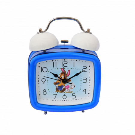 Ceas de masa desteptator pentru copii Pufo Joy, cu buton de iluminare cadran, 16 x 12 cm, model Friends, albastru