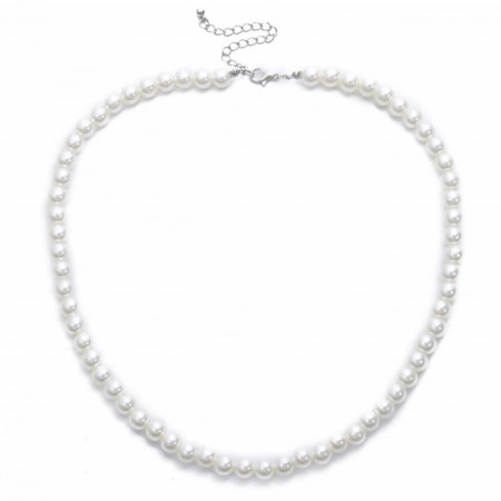 Colier de dama scurt la baza gatului cu perle mici albe, acrilice, clasic, Pufo