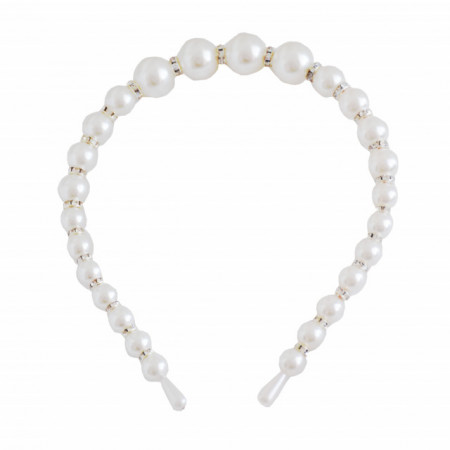 Cordeluta eleganta Pufo Pearl pentru par cu margele albe, tip perle