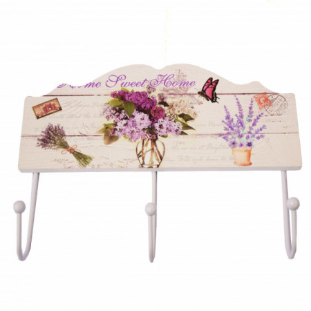 Cuier suport din lemn Pufo Liliac pentru chei, 23 cm
