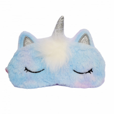 Masca pentru dormit sau calatorie, cu gel detasabil, Pufo Little Unicorn, 20 cm, albastru