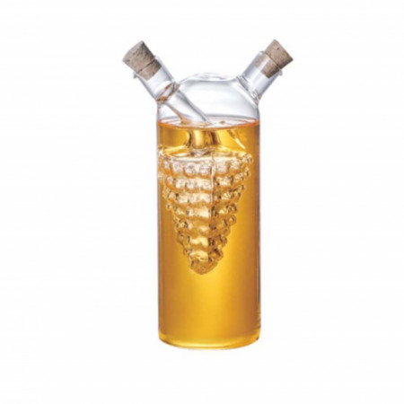 Recipient oliviera din sticla 2 in 1 Pufo pentru lichide, ulei, otet, 360 ml, forma strugure, transparent