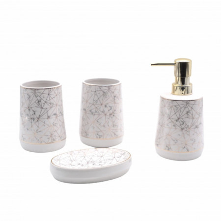 Set ceramic pentru baie compus din 4 piese, Pufo White Shine, alb