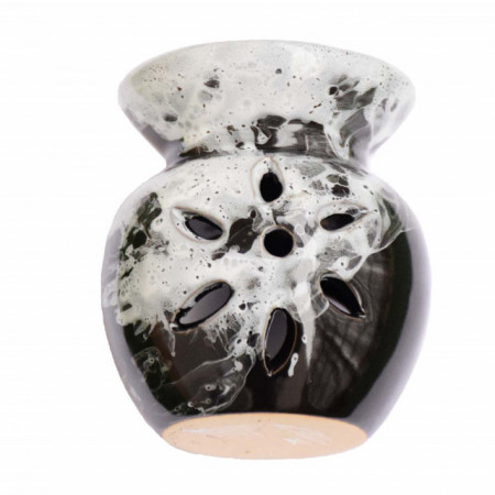 Vas din ceramica pentru aromaterapie Pufo, model negru cu alb