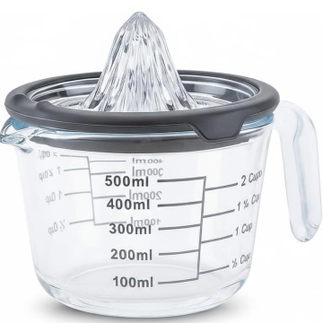 Cana gradata de masurare Pufo din sticla cu maner si storcator pentru citrice, 500 ml