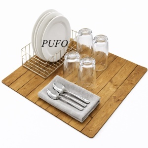 Covoras de uscare vase- suport absorbant si antiderapant pentru farfurii si pahare, ideal pentru blat de bucatarie, 50 x 40 cm, maro