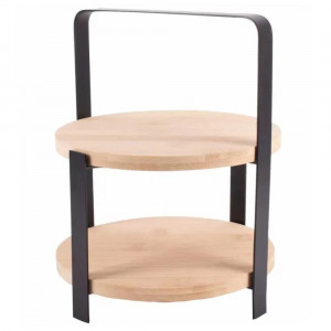 Fructiera etajata Pufo cu 2 niveluri din bambus si metal, 25 x 21.5 cm – Suport decorativ pentru prajituri, fructe, briose, dulciuri si aperitive, etajera eleganta pentru masa si candy bar