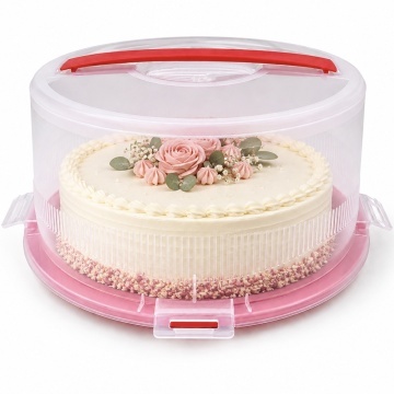 Platou rotund Pufo Cookies cu capac transparent pentru servire torturi, prajituri, briose, Ø 26 cm, rosu