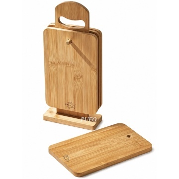Set 4 tocatoare practice Pufo din bambus cu suport din lemn pentru bucatarie