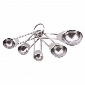 Set 5 linguri metalice pentru masurat ingrediente si condimente, Pufo Measure, dimensiuni diferite, argintiu