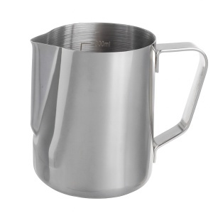 Cana gradata din inox Pufo, latiera pentru spumare lapte, cappuccino, tip ulcior barista cu maner, 350 ml