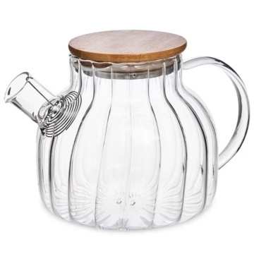 Ceainic Pufo din sticla cu capac din lemn, 1L- ideal pentru ceai, infuzii si servire eleganta