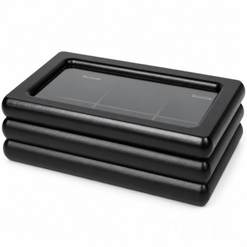 Cutie pentru bijuterii Pufo Stile cu 6 compartimente si capac din sticla, 23 x 15 x 7.5 cm– Organizator elegant pentru inele, cercei, bratari, coliere si accesorii, negru