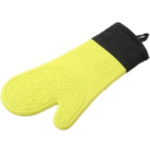 Manusa de bucatarie Pufo Simple din silicon pentru gratar sau cuptor, captusita, 37 cm, verde/negru