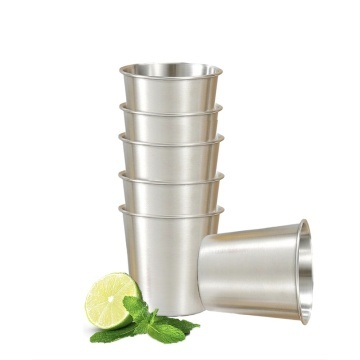 Set 6 pahare din inox Pufo Drink, 260 ml, reutilizabile, pentru bauturi, camping si picnic, argintiu