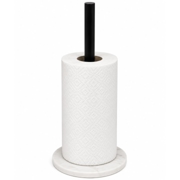 Suport metalic Pufo Glossy Black cu baza din marmura pentru rola de hartie si prosoape de bucatarie, 31 cm