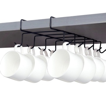 Suport suspendabil metalic Pufo pentru cani si cesti, organizator bucatarie sub raft, 28 x 18 cm, negru