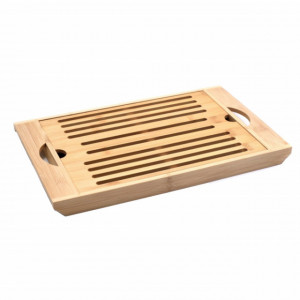 Tocator Pufo Bread Bamboo Board din bambus pentru paine cu tavita, 37 x 22 cm- design practic si elegant pentru bucatarie
