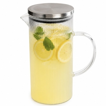 Carafa eleganta Pufo Line din sticla pentru apa, limonada sau suc, capac metalic, 1L