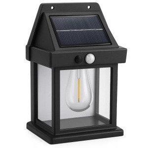 Lampă solară LED de perete Pufo cu senzor de mișcare, iluminat exterior pentru curte, grădină și terasă