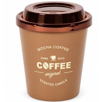 Lumanare parfumata decorativa Mocha Coffee in forma de pahar de cafea, cu recipient tip Coffee Cup, durata de ardere 20 de ore, lumanare aromata pentru casa, living, dormitor si birou, decoratiune moderna, idee de cadou, maro