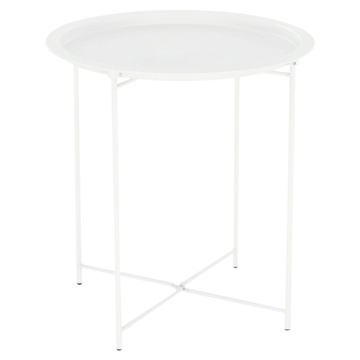 Masuta metalica rotunda Pufo cu picioare, design modern pentru living, dormitor sau terasa, 51 cm, alb