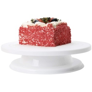Platou decorativ rotativ Pufo Cake pentru prezentare si decorare tort, 28 cm, alb