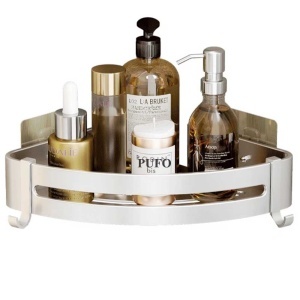Raft tip coltar de baie Pufo Bath din aluminiu– suport triunghiular pentru depozitare, 23 x 23 x 6 cm