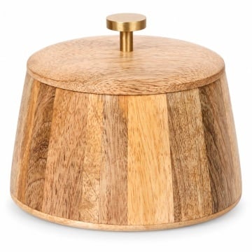Recipient de depozitare din lemn cu capac, cutie decorativa rotunda pentru organizare si depozitare in casa, Ø 14 x 12 cm, maro