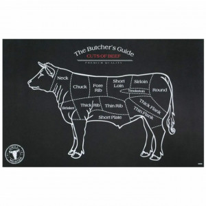 Set suport farfurie pentru servirea mesei, model Pufo Butcher's Guide, 4 bucati, 43 x 28 cm- design tematic pentru pasionatii de gastronomie