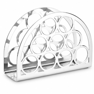 Suport decorativ metalic pentru servetele Pufo Circle Silver, 13 x 9 cm, argintiu