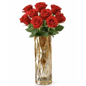 Vaza Decorativa Eleganta Pufo Glorious din Sticla pentru Flori si Aranjamente, 20 cm, Auriu- Design Modern pentru Living si Decor Interior