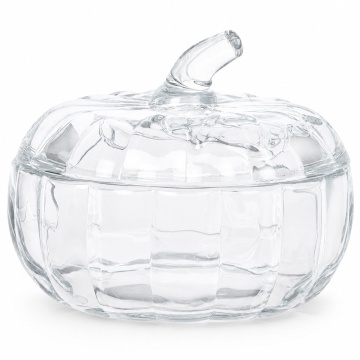 Bomboniera decorativa din sticla in forma de dovleac cu capac, 520 ml, transparent- design elegant de toamna
