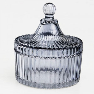 Bomboniera mare tip zaharnita Pufo Style din sticla cu capac, 16 cm, albastru